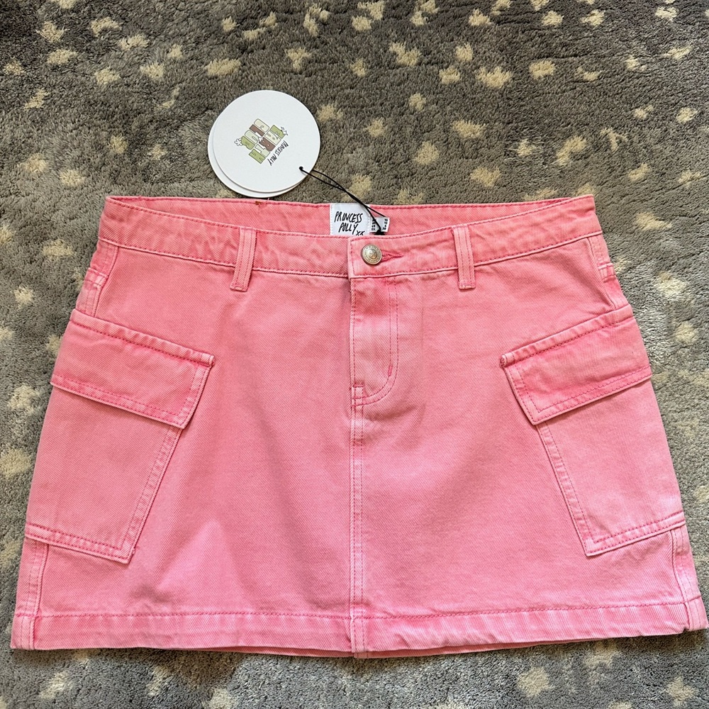 Princess Polly Zakai Cargo Denim Mini Skirt Light Pink